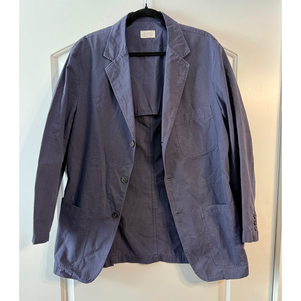Herman & Sons Blazer Mens IT 50 Blue Good Cotton Unstructured Chore Jacket